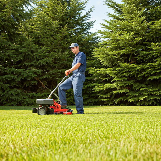 Professional lawn care operator in action