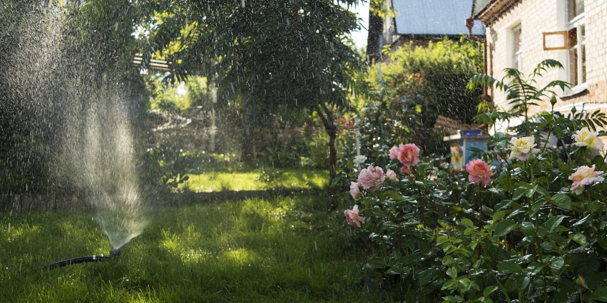 Irrigation system — sprinklers watering a lawn